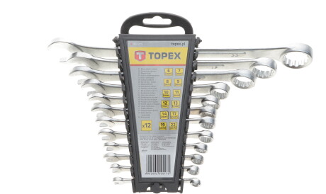 Набір ключів ріжково-накидних 6-22 мм 12 од. - Topex 35D375