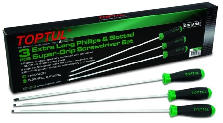 Набір викруток 3 шт, тип ключа: викрутки Phillips PH / плоскі викрутки, профіль Philips PH / плоска, розмір викрутки: 5.5x400 6.5x400, розмір Philips: PH2 - Toptul GAAE0306