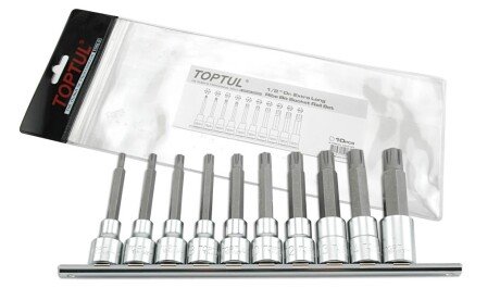 Насадка з бітою 1/2", профіль RIBE M10 M12 M13 M14 M16 M5 M6 M7 M8 M9, тип насадки: довга, довжина 100мм, 10 шт. - Toptul GAAG1003