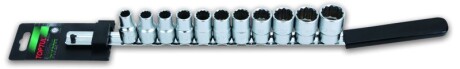 Набір насадок 11 шт, розмір гнізда: 1/2",, короткі, профіль: 12-гранна, 10, 11, 12, 13, 14, 15, 16, 17, 19, 21, 22, упаковка: рейка/на рейці - Toptul GAAQ1102