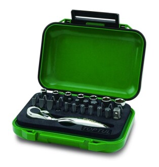 Набір інструментів, 6-кутні насадки / HEX наконечники / Philips PH наконечники / TORX наконечники / адаптер(и) / плоскі наконечники / тріскачки 1/4", 6-кутна / HEX / Philips PH / TORX / плоска, кількі - Toptul GABW3001