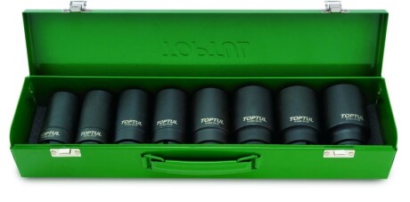 Набір насадок 3/4" (однотипні), 8 шт, профіль: 6-кутна, розмір насадок 6/12-кутних (мм): 26 27 29 30 32 36 38 мм, для відкручування / для затягування - Toptul GDAD0802