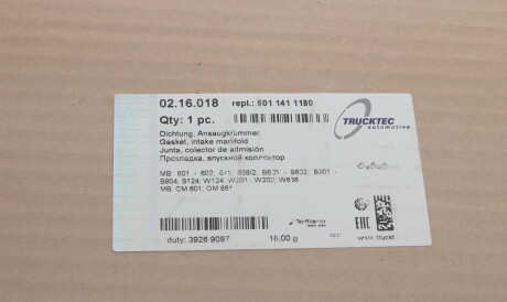 Фото 2 - Прокладка впускного коллектора TRUCKTEC 02.16.018 (0216018)