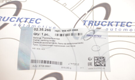 Фото 2 - Трос ручного гальма TRUCKTEC 02.35.266 (0235266)