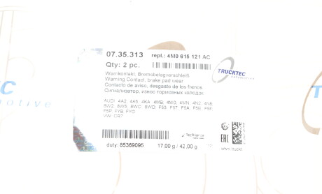 Фото 6 - Датчик износа тормозных колодок TRUCKTEC 07.35.313 (0735313)