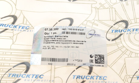 Фото 2 - Кожух тормозного диска TRUCKTEC 07.35.350 (0735350)