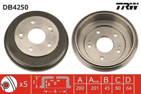 Тормозной барабан - TRW DB4250