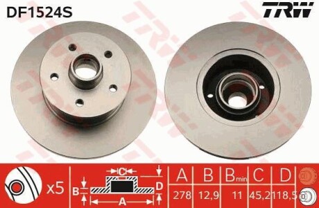 Тормозной диск - (251407617, 251407617A, 251407617E) TRW DF1524S