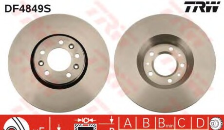 Гальмівний диск перед. Scudo/Jumpy 07- - (424993, 4249A3, 4249K1) TRW DF4849S