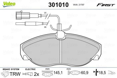 Vl301010 колодки дисковые передние - Valeo 301010