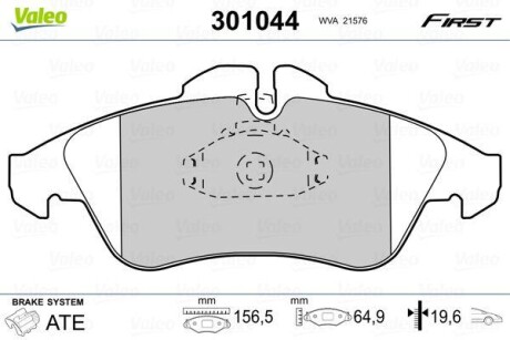 Колодки торм. пер MB SPRINTER MERCEDES Vito (1/1996>9/2003) / VOLKSWAGEN LT III (6/2003>7/2006) / ME - Valeo 301044