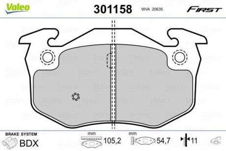 Колодки тормозные задние - Valeo 301158