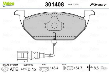 Klocki ham. skoda p. fabia/octavia/roomster/yeti 96- z czujnikiem - Valeo 301408