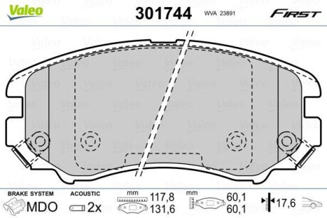 Vl301744 колодки дисковые передние - Valeo 301744