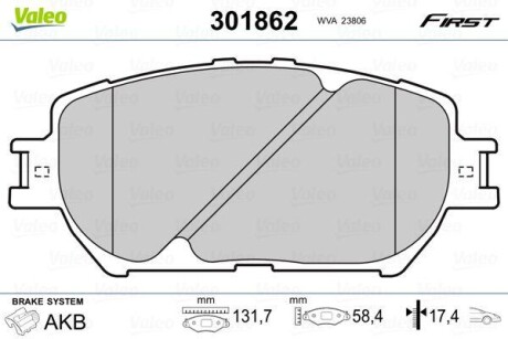 Колодки тормозные - Valeo 301862