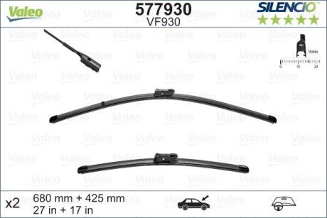 Щетка стеклоочистителя flat (2шт.) silencio 680/425mm peugeot 3008 suv - Valeo 577930