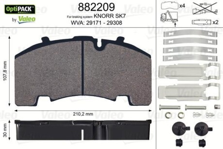 Комплект тормозных колодок, дисковый тормоз - (002627, 0044207020, 0509290080) Valeo 882209