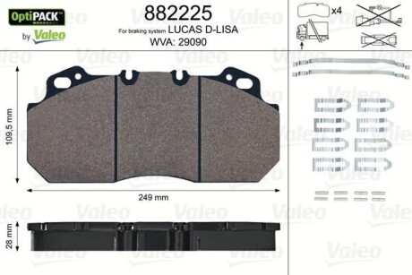 Комплект тормозных колодок, дисковый тормоз - (20825594, 3093919, 5001831161) Valeo 882225