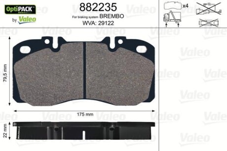 Комплект тормозных колодок, дисковый тормоз - (504232819, 500086041, 42555669) Valeo 882235