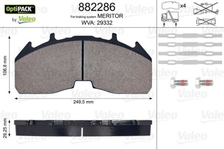 Колодки тормозные, с монтажным комплектом, WVA 29332 - Valeo 882286