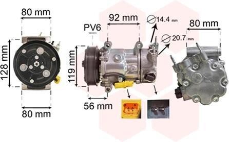 Компресор кондиціонера CITROEN BERLINGO/ PEUGEOT 207,208 - (6453WK, 9802501780, 71794678) Van Wezel 0900K255