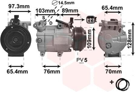 Компресор кондиціонера FORD C-MAX / VOLVO S40 07 > 12 - (3M5H19D629BA, 3M5H19D629BC, 3M5H19D629CE) Van Wezel 1800K391