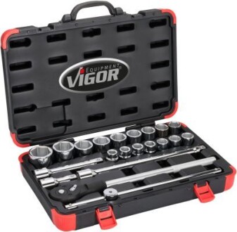 Набір інструментів комбінований 3/4" (головки) 21 од. (хромовані) - VIGOR V2318N