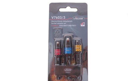Набір перехідників для шуруповерта M6x1/2"-1/4"-3/8" 3 од. - VIGOR V7603/3