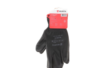 Перчатки с полиуретановым покрытием (S) Black PU RED LINE - WURTH 0899402407