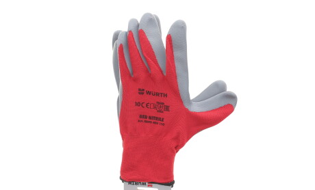 Рукавиці захисні RED NITRILE, поліестер, покритя нітрил, пара, р.10, RED LINE - WURTH 0899403110