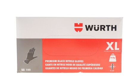Перчатки нитриловые (XL) 100 шт. 6 mil (черные) - WURTH 0899470400/100
