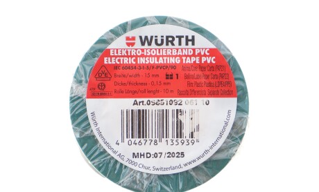 Изолента зеленая (15mmx10m) - WURTH 09851092
