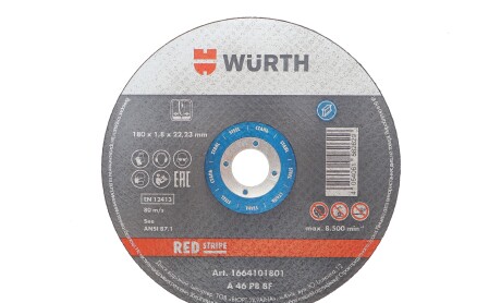 Круг отрезной для нерж. стали 180x2.0x22,"Круг відрізний для нерж. сталі 180x2.0x22 - WURTH 1664101801