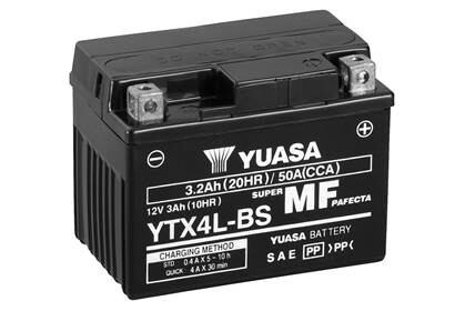 МОТО 12V 3Ah MF VRLA Battery AGM (сухозаряжений) - YUASA YTX4L-BS (фото 1)