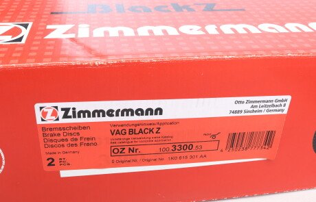 Диск гальмівний BLACK Z - (1K0615301K, 1K0615301T, 5C0615301A) ZIMMERMANN 100330053