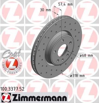 Тормозной диск - (80A615301, 80A615301E, 8W0615301AA) ZIMMERMANN 100.3377.52