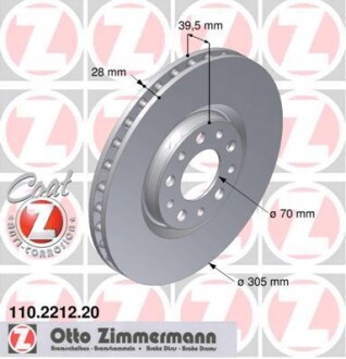 Тормозной диск - (46843608, 51760621, 51912591) ZIMMERMANN 110.2212.20