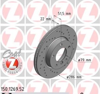 Фото 6 - Гальмівний диск ZIMMERMANN 150.1269.52 (150126952)