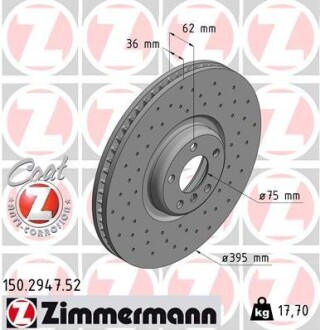 Тормозной диск - (34116898728, 34116789070) ZIMMERMANN 150.2947.52