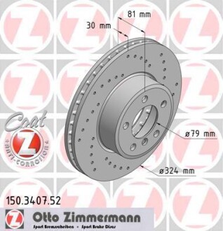 Диск гальмівний (передній) BMW 7 (E65/66/67) 3.0-4.0i 01-09 (324x30) (з покриттям) (вент.) - (34116750265, 34116864049) ZIMMERMANN 150.3407.52