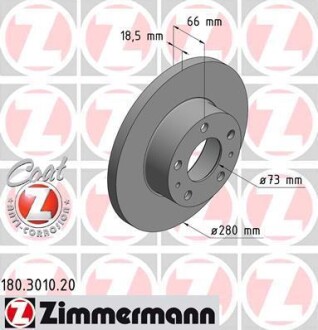 Тормозной диск - (1300500080, 1606308980, 4246J8) ZIMMERMANN 180301020