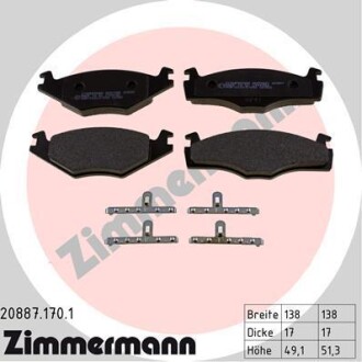 Комплект тормозных колодок, дисковый тормоз - ZIMMERMANN 20887.170.1