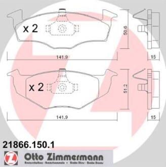 Комплект тормозных колодок, дисковый тормоз - (1H0698151B) ZIMMERMANN 21866.150.1