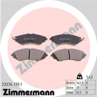 Комплект тормозных колодок, дисковый тормоз 23234.170.1 - ZIMMERMANN 232341701