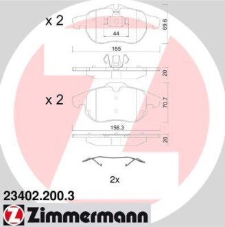 Комплект гальмівних накладок, дискове гальмо - ZIMMERMANN 23402.200.3