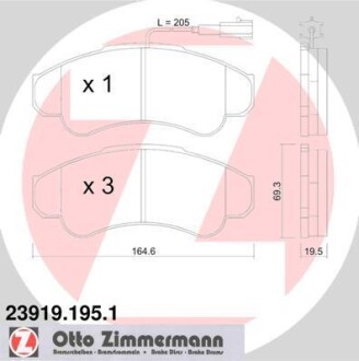 Комплект тормозных колодок, дисковый тормоз - (425245, 425459, 425244) ZIMMERMANN 23919.195.1 (фото 1)