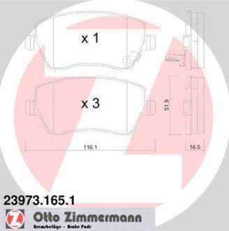 Комплект тормозных колодок, дисковый тормоз - ZIMMERMANN 23973.165.1