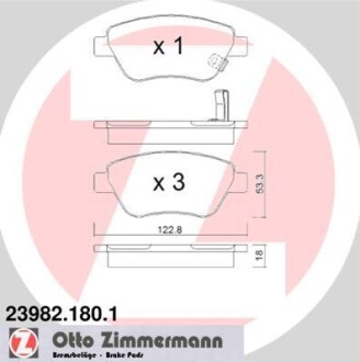 Комплект тормозных колодок, дисковый тормоз - ZIMMERMANN 23982.180.1