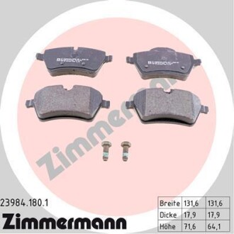 Комплект тормозных колодок, дисковый тормоз - ZIMMERMANN 239841801