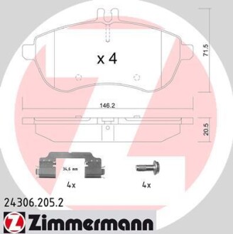 Комплект тормозных колодок, дисковый тормоз - ZIMMERMANN 243062052